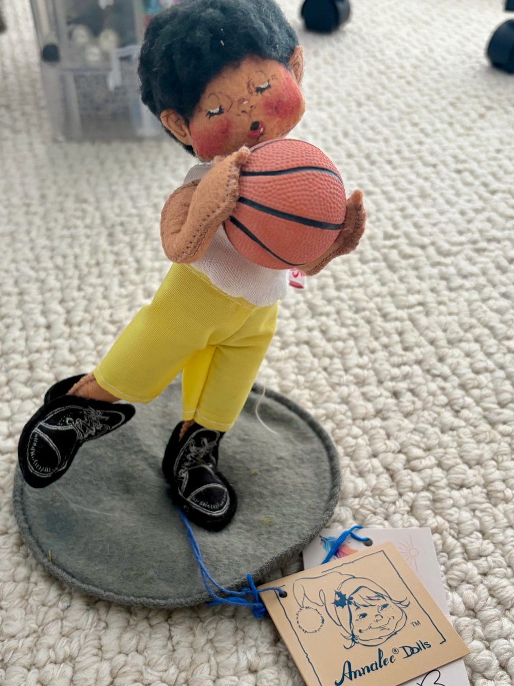 Annalee Boy Doll in Yellow Shorts Holding Orange Basketball